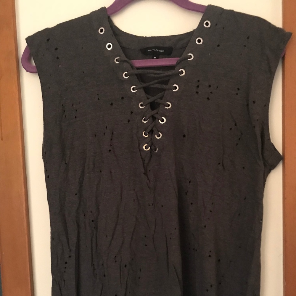 Lace Up Distressed Tank